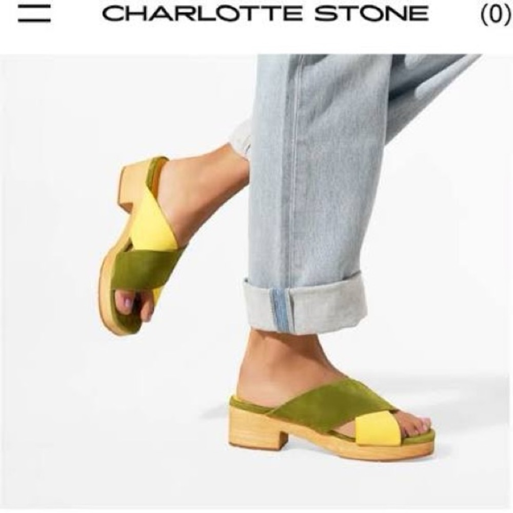 Charlotte Stone Olive and Yellow Crossover Suede Block Heel Mules
